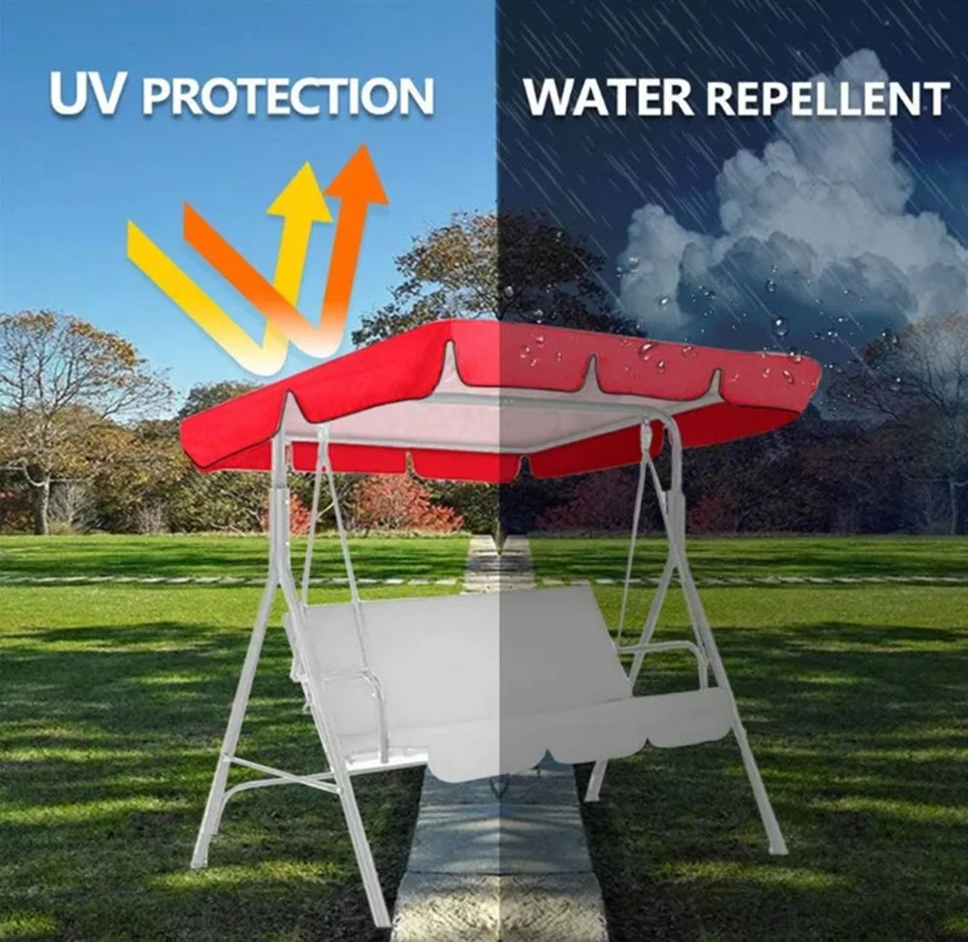 Description Picture 6 of item2-Piece Terrace Swing Chair Top Rain Cover Rain Pleated Park Rain Cover Outdoor Dust Cover Waterproof Swing Seat 142x120x18cm