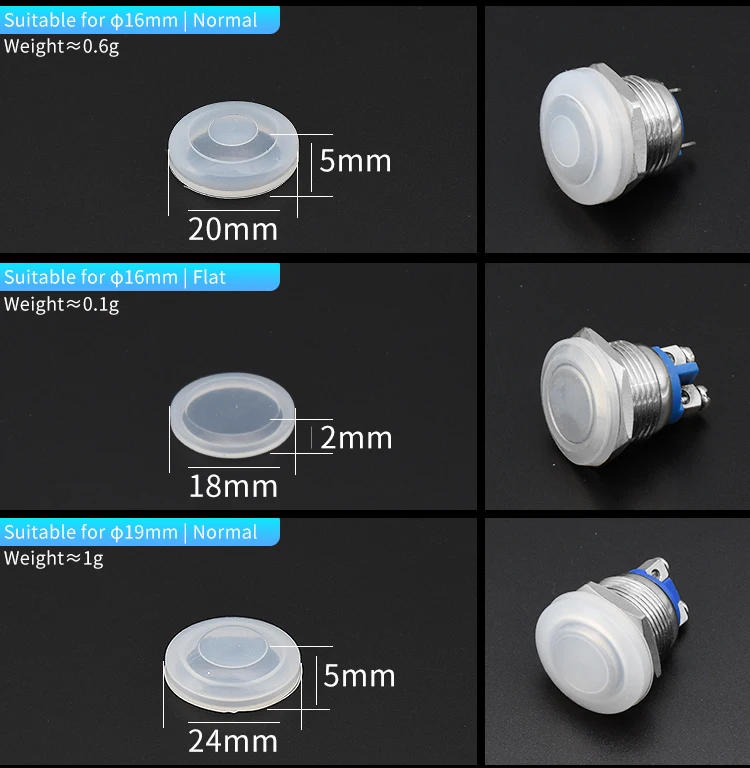 Description Picture 5 of item10Pc 10mm 12mm 16mm 19mm 22mm 25mm Metal Push Button Switch Protection Cover Silicone Waterproof Dust Cap