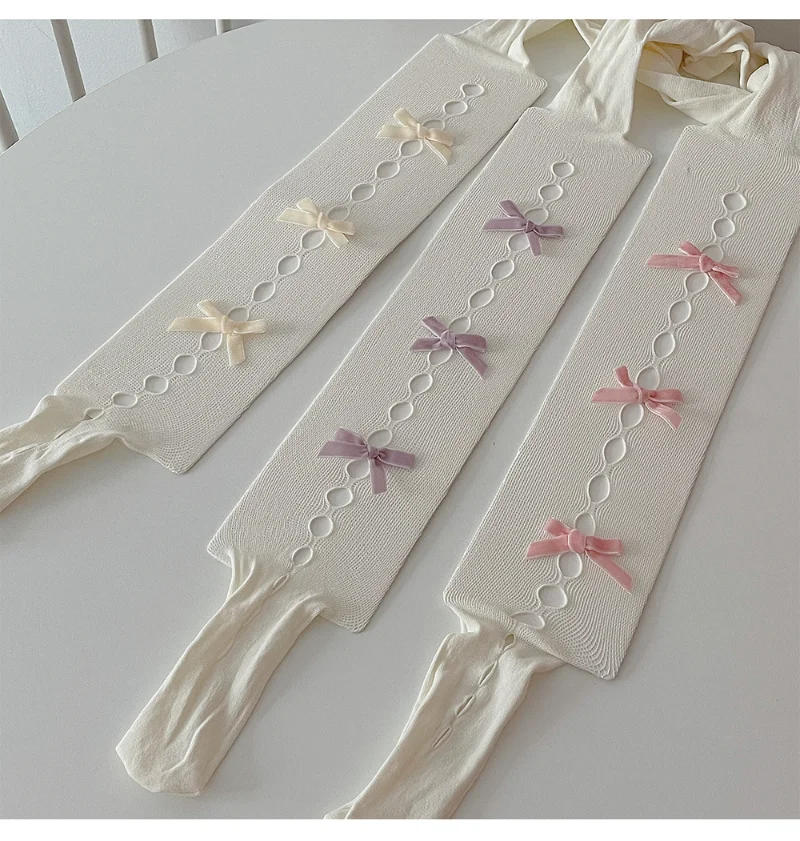 Description Picture 3 of itemSexy Lace Women Tights Handmade Bowknot Hollow Out Mesh Fishnet Thigh High Stockings Women JK Lolita Sweet Girls Tight Pantyhose