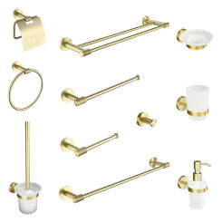 Brushed Gold Bathroom Hardware Accessories Set Towel Bar Paper Holder Towel Ring Robe Hook Round Stainless ste Bathroom Fittings