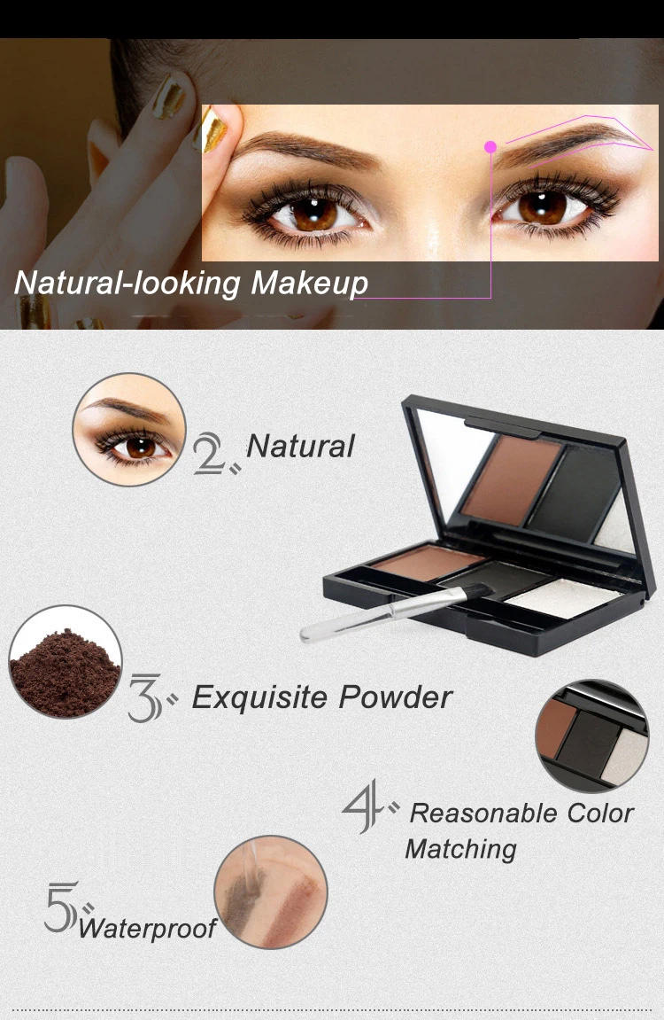Description Picture 4 of item3 Color Eyebrow Powder Palette Cosmetic 3D Eye Brow Enhancer Professional Waterproof Makeup Eye Shadow With Brush Mirror Box