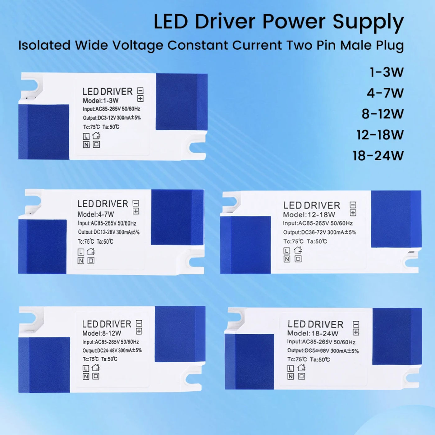 Description Picture 3 of itemAC to DC wide voltage buck module 1-3W 4-7W 8-12W 12-18W 18-24W Isolated LED driver power supply Constant current power adapter