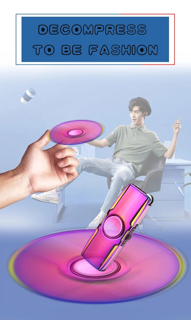 Description Picture 3 of itemMetal Fidget Spinner Cool Lighter Windproof Blue Flame Nozzles Turbo Torch Jet Lighter Gas Butane Cigar Cigarette Spray Gun 2021