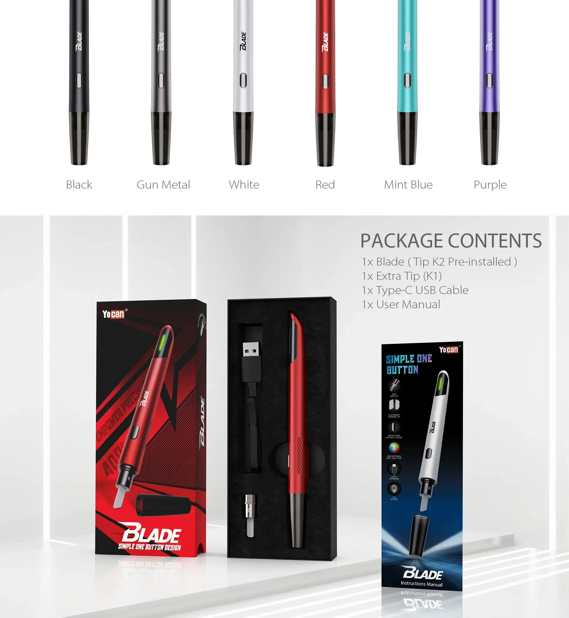 Description Picture 5 of itemOriginal Yocan Blade Hot Knife 400mah Rechargeable Battery Ceramic Wax Heating Tool