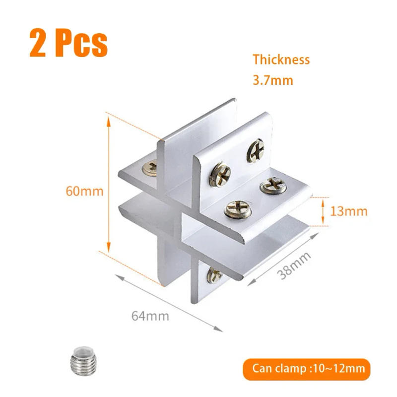Description Picture 6 of item2PCS Glass Clamps For Handrails Shelves Holder Corner Bracket Clamp Aluminum 10-12mm Glass Clips 4 Sizes Fixed Fitting