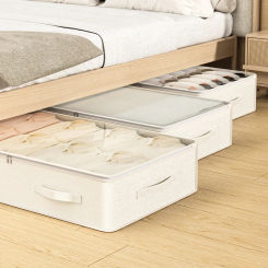 1/2/3PCS Foldable Storage Bags Cotton Linen Underbed Wardrobe Clothing Duvet Organizer Quilt Socks Underwear Visible Storage Box