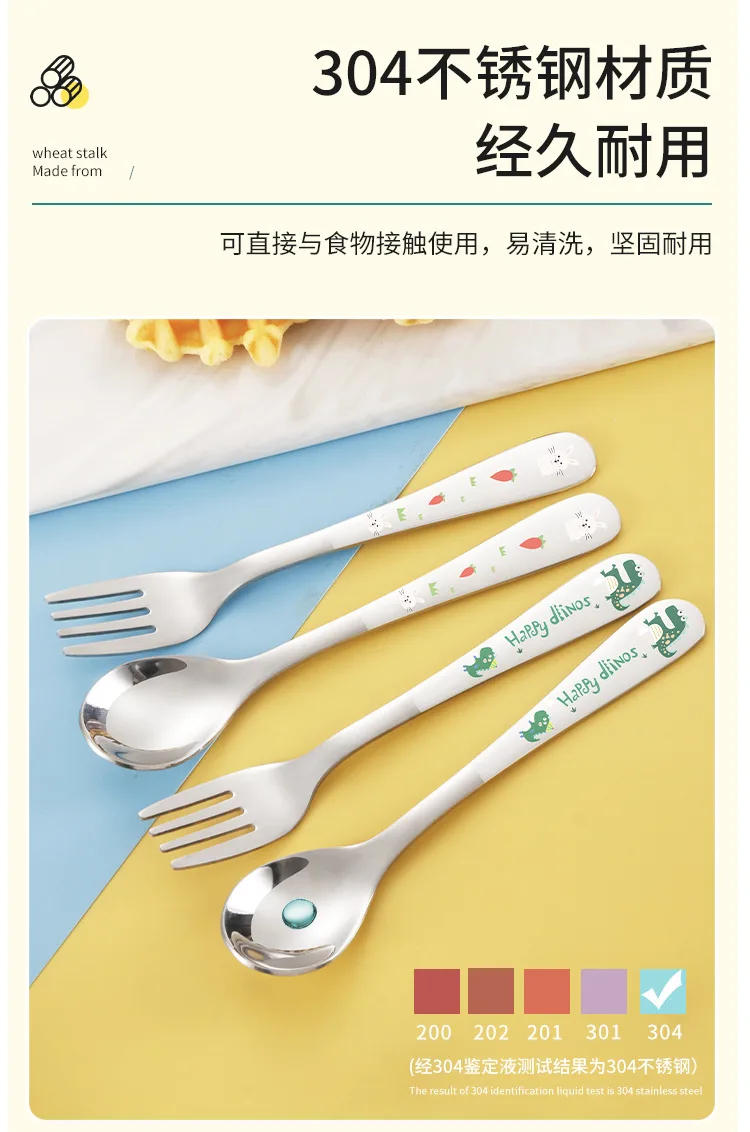 Description Picture 4 of itemEconomic Cartoon Spoon Fork Set Children Kid Cutlery Travel Camping Tableware Ice Cream Dessert Scoop Stainless Steel Dinnerware