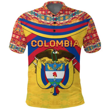 Colombia Flag Polo Shirt Men Fashion Lapel Button Short Sleeve Tees Tops Summer Streetwear Casual 3D Print T-Shirts Male Clothes