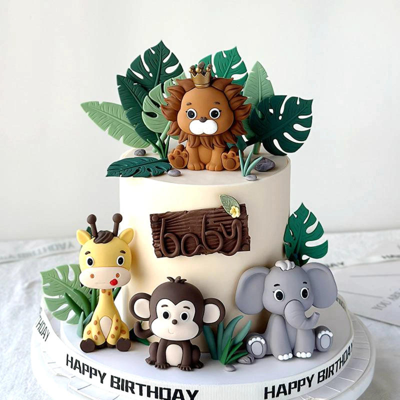 Description Picture 2 of itemForest Wild Animal Cake Topper Giraffe Elephant Monkey Lion Cake Doll Gift Ornaments Safari Jungle Birthday Party Cake Kid Favor