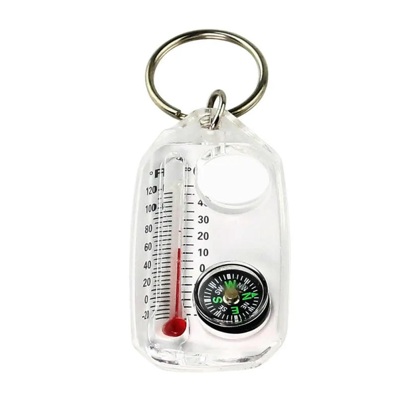 Description Picture 2 of itemCompass And Thermometers Keychain Survival Thermometer Compass Keychain Mini Pocket Sized Compass Outdoor Survival Tool 