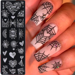 Halloween Spider Web Nail Stamping Plates Heart Maple Leaf Flower Butterfly Bow Y2K Autumn Winter Nail Art Image Stamp Templates