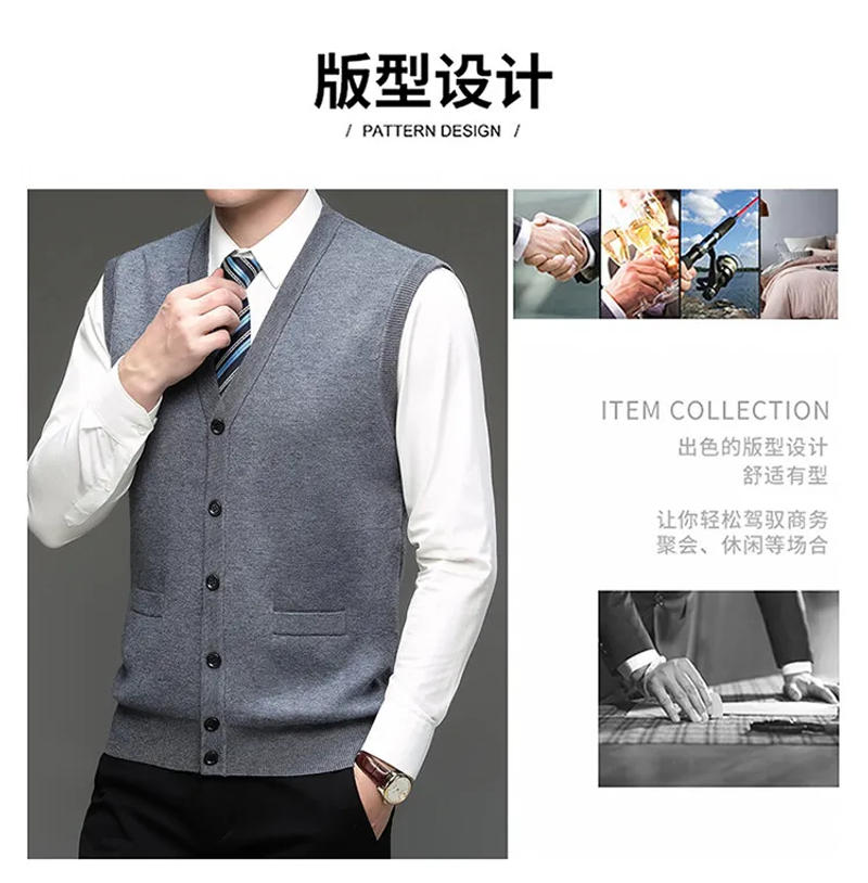 Description Picture 6 of itemMen Wool Coats Vest Extra Thick Velvet 2024 Autumn Winter Knitted Father's Man Single Breasted Sleeveless Sweater Cardigan