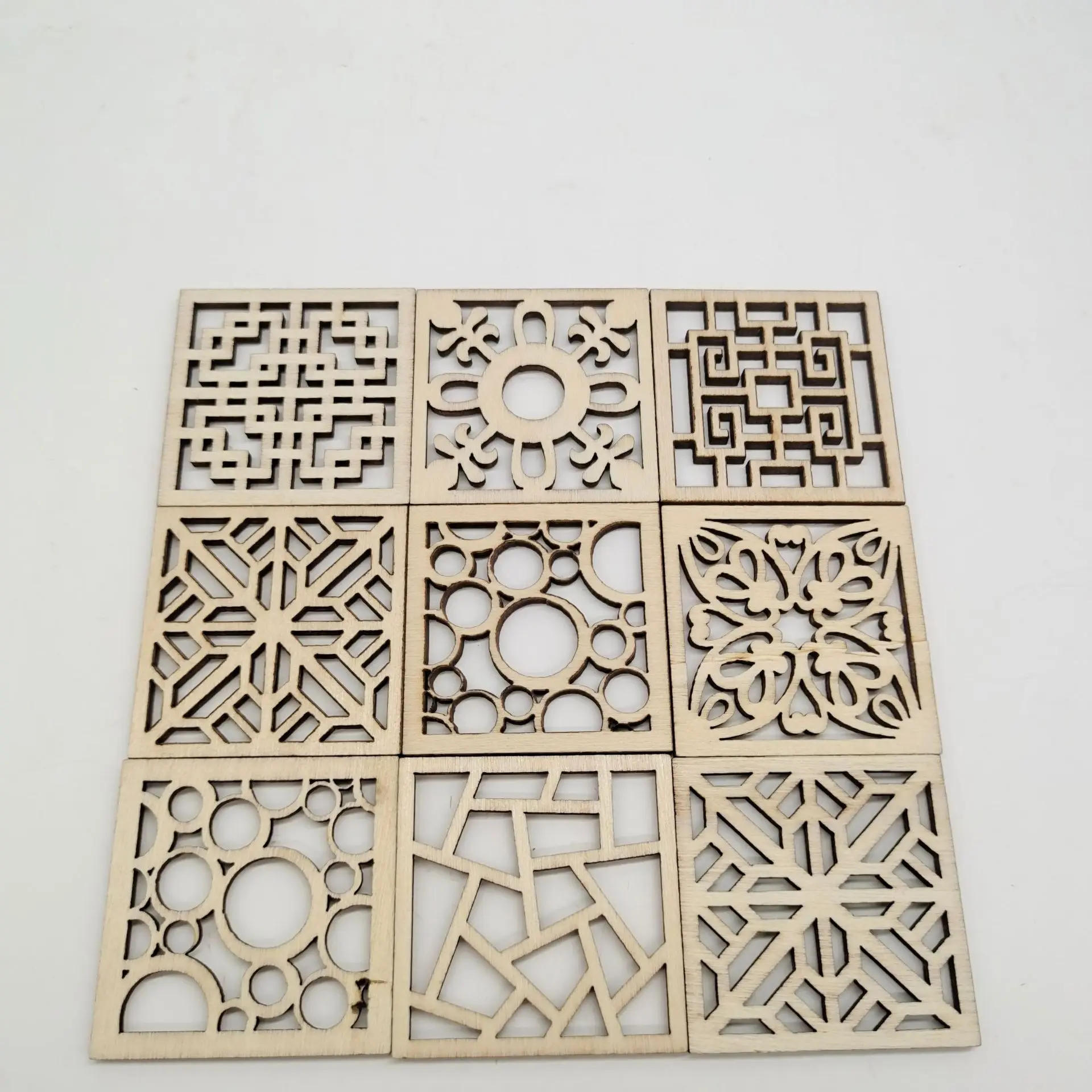 Description Picture 5 of item20pcs Laser Cut Wood Embellishment Hollow Out Square Flower Shape Wood Discs Unfinished Wood Cutout for Arts Crafts DIY Decor
