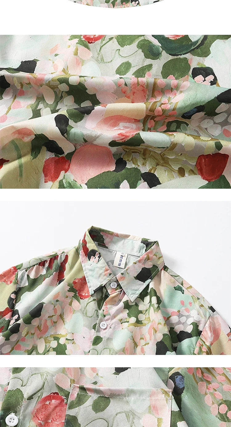 Description Picture 4 of itemMen Women Plant Graffiti All-print Short-sleeved Lapel Shirts Trendy Beach Holiday Style Casual Loose Single-breasted Blouse Top