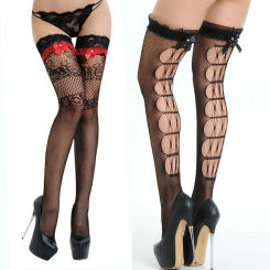 Women's Girls Sexy Bow Sheer Lace Top Thigh-Highs Stockings Hollow Mesh Fishnet Stockings Nightclubs Pantyhose Sexy Lingerie