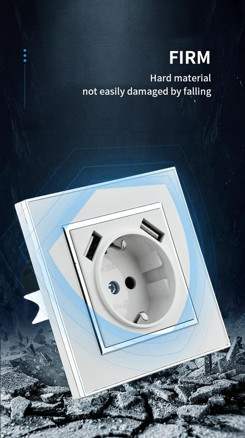 Description Picture 5 of itemWESA Black Mirror Acrylic Power Socket With 2 USB EU Standard Electrical Outlet Standard Ground Plug Wall Socket Flame Retardant