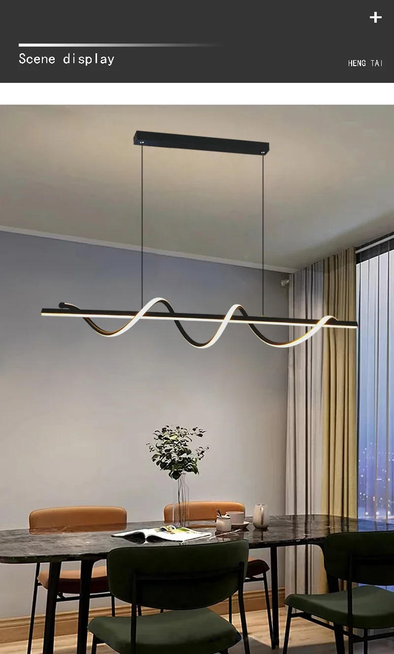 Description Picture 6 of itemModern Long Rotate LED Pendant Lamp With Remote Control Gold For Dining Room Kitchen Coffee Table Home Decor Lighting Fixtureroo