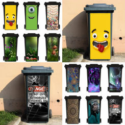 Cute Face Adhesive Removable Waterproof Sticker Decals Mandala Renew Rubbish Bin Trash Can Cover Sticker Ktichen 120/240liter