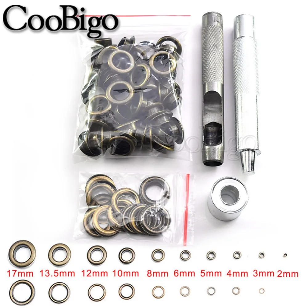 Description Picture 3 of item200set Metal Grommets Eyelet Grommet Punch Installer Tool Kit for Shoes Belt Bag Garment Leather Craft DIY Bronze 2mm~17mm