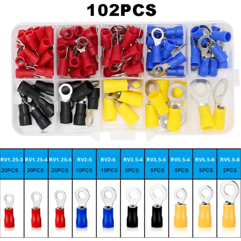 Description Picture 3 of itemInsulated Cable Connector Electrical Wire Crimp Spade Butt Ring Fork Set Ring Electric Crimp lugs Rolled Terminals Assorted Kit