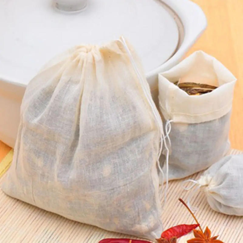 Description Picture 3 of itemCotton Cloth Bag Reusable Locking Spice Strainer Mesh Filter Chinese Medicine Herbal Ball Cooking Tools Colander Soup Tea Bag