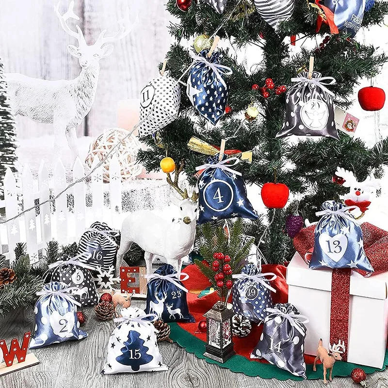 Description Picture 6 of item24Pcs Christmas Advent Calendar Gift Bags For Christmas Tree Pendant Ornaments DIY Navidad Xmas Home Party Decor New Year Gifts