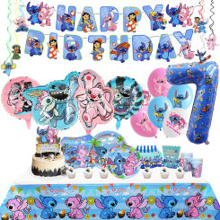 Disney Lilo & Stitch Birthday Party Decoration Foil Latex Balloon With Pattern Kids Event Supplies Disposable Tableware Backdrop