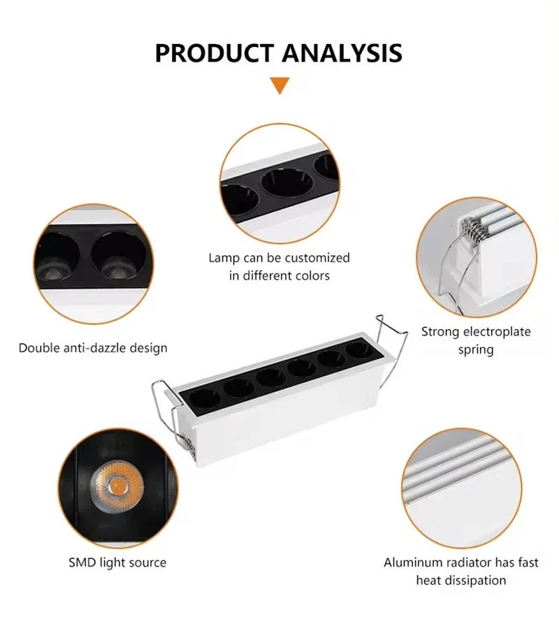 Description Picture 3 of itemIP65 waterproof Recessed Ceiling Down Light 6W 12W 24W LED Linear Grille Spotlight 20° For Bathroom Lighting