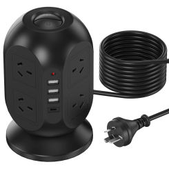 AU Plug tower vertical power strip 8 AC multiple power sockets 4 USB ports Power adapter 2M extension cable surge protector