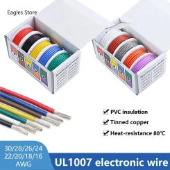 UL1007 PVC DIY Tinned Pure Copper Cable Line 30 28 26 24 22 20 18 16 AWG Standard Electrical Wire Solid Core 5 colors Mix Kit