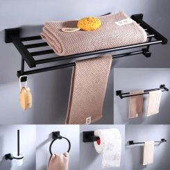 Solid Aluminum Bathroom Hardware Accessories Towel Rack Shelf Single Towel Holder Wall Air Blower Rack Toilet Brush Holder Hook