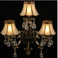 European 100% Copper Color Wall Lamp 3arms W53cm H60cm LED Hallway Light Bedroom Bronze Glass Wall Sconce AC E14 LED Guaranteed