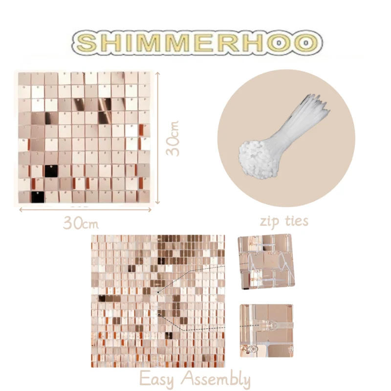 Description Picture 3 of item120-24PCS Shimmer Wall Panels Backdrop Square Glitter Sequin Panel Party Background Favor for Birthday Party Wedding Event Decor