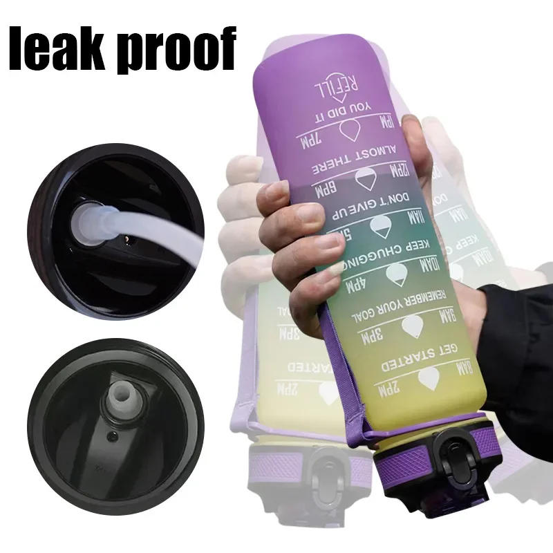 Description Picture 4 of item1 Liter Water Bottle Gradual Color Sport Water Bottle Leakproof Drinking Gourd Outdoor Travel Gym Jugs Camping Kitchen Equipment