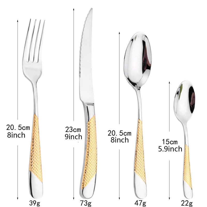 Description Picture 3 of item16Pcs Sliver Cutlery Gold Plated Western Tableware Stainless Steel Dinner Set Mirror Knife Fork Spoon Dishwasher Safe