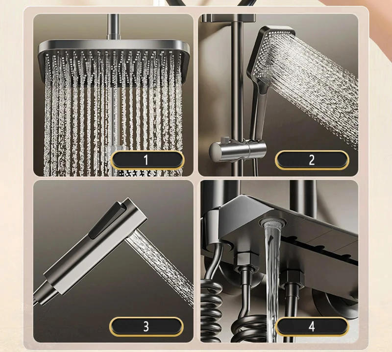 Description Picture 4 of itemPiano Keys Shower System Set Bathroom Shower Set Gray Black Bathtub Hot and Cold Shower Faucet LED Digital Copper Tap Shower Set
