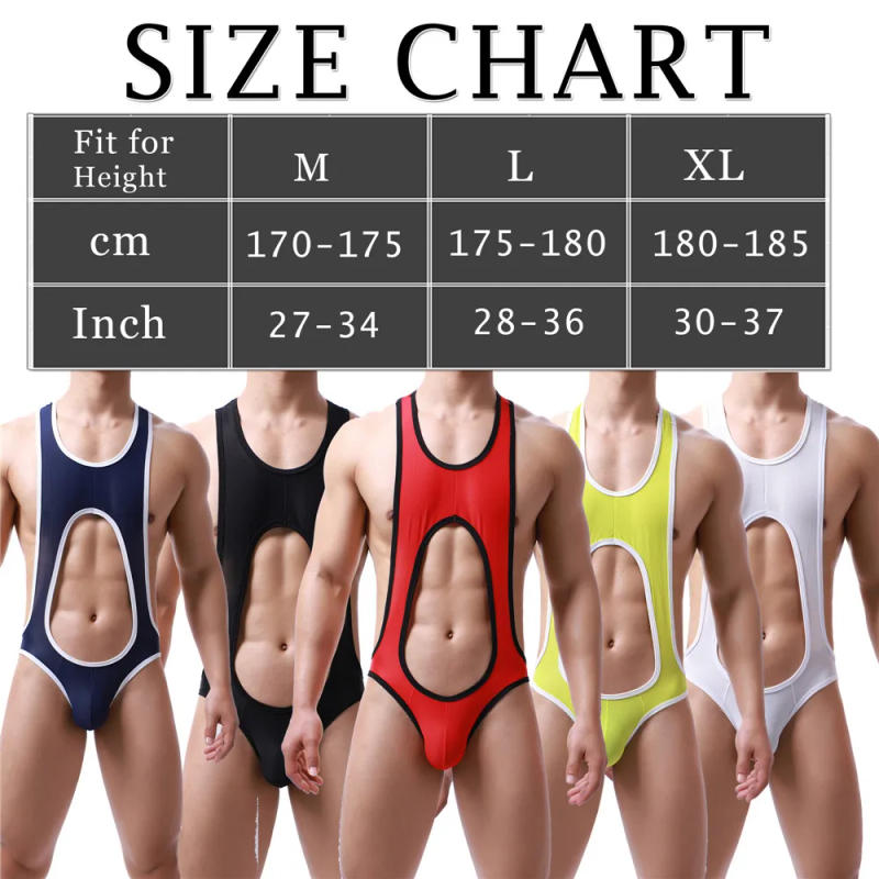 Description Picture 4 of itemOpen Butt Stretch Leotard Sexy Mens Undershirts Gay Jockstrap Jumpsuit Wrestling Singlet One-piece Bodysuit Sexy Men Underwear