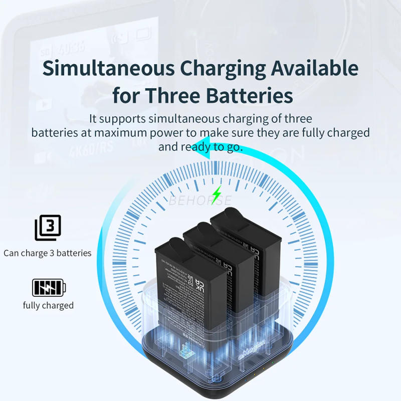 Description Picture 3 of item3-ways Charging Hub For DJI Action 4 Battery Charger Fast Charging Stand Holder Case For DJI Action 3 Sports Camera Accessories