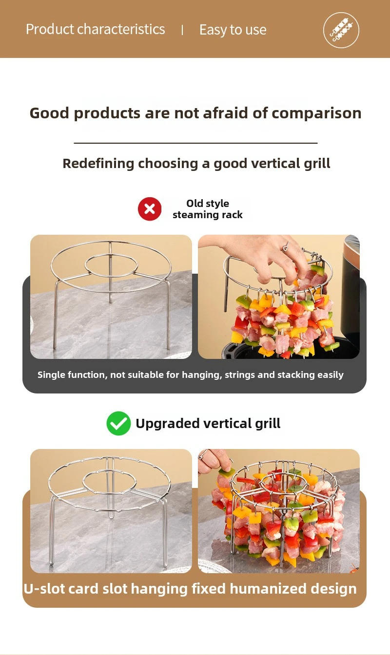 Description Picture 4 of item12/24/48 Skewers  Air Fryer Stainless Steel Grill Vertical Skewer Hanging Oven Kebab Rack Kebab Holder Kitchen Gadgets Grill