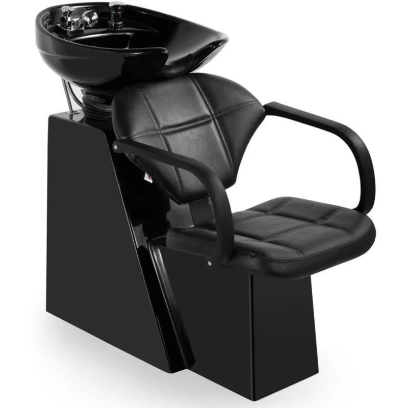 Description Picture 2 of itemShampoo Bowl Backwash Barber Chair Adjustable Ceramic Bowl Sink W/Rubber Headrest for Salon Beauty Spa Equipment (Black)