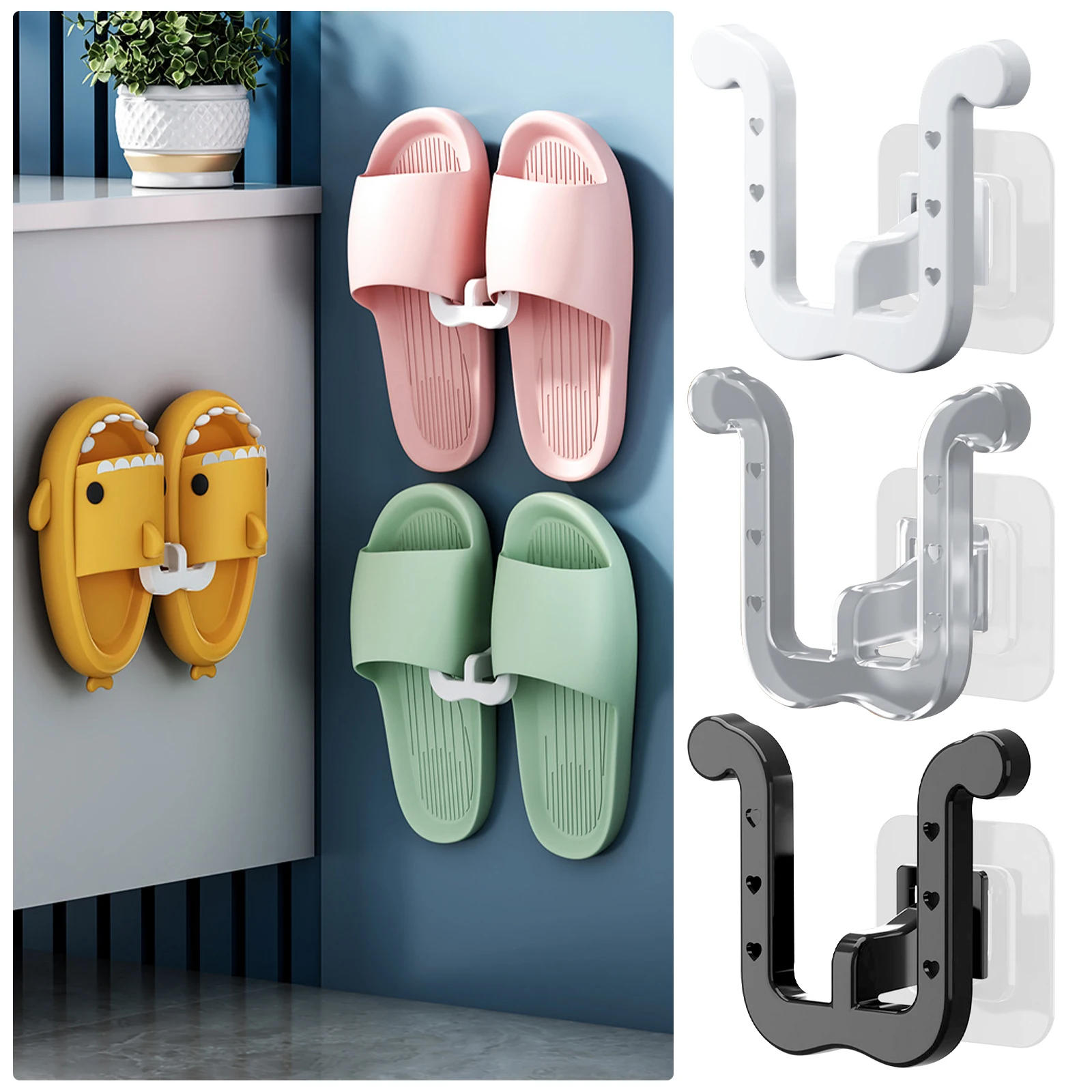 Description Picture 2 of itemSelf-adhesive Slipper Hooks Slippers Racks No-punch Wall Mounted Shoes Storage Rack Drying Hanger Bathroom Shoe Hook Accessories