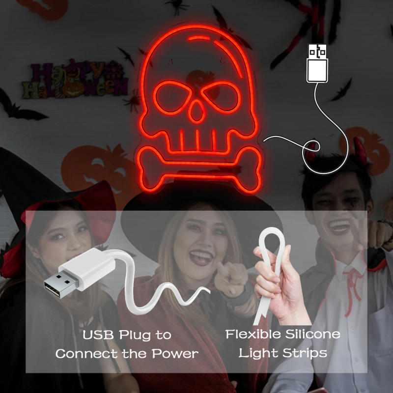 Description Picture 5 of itemSkull Cool Neon Led Sign Acrylic Funny LED Light USB Powered Lamp Halloween Decoration For Bar Club Party Room Wall Lights Signs