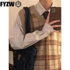 Autumn Loose Trendy Diamond Japanese Vintage Fashion Brand Knitted V-neck Tank Top Sweater Vest Men's and Women's Jacket