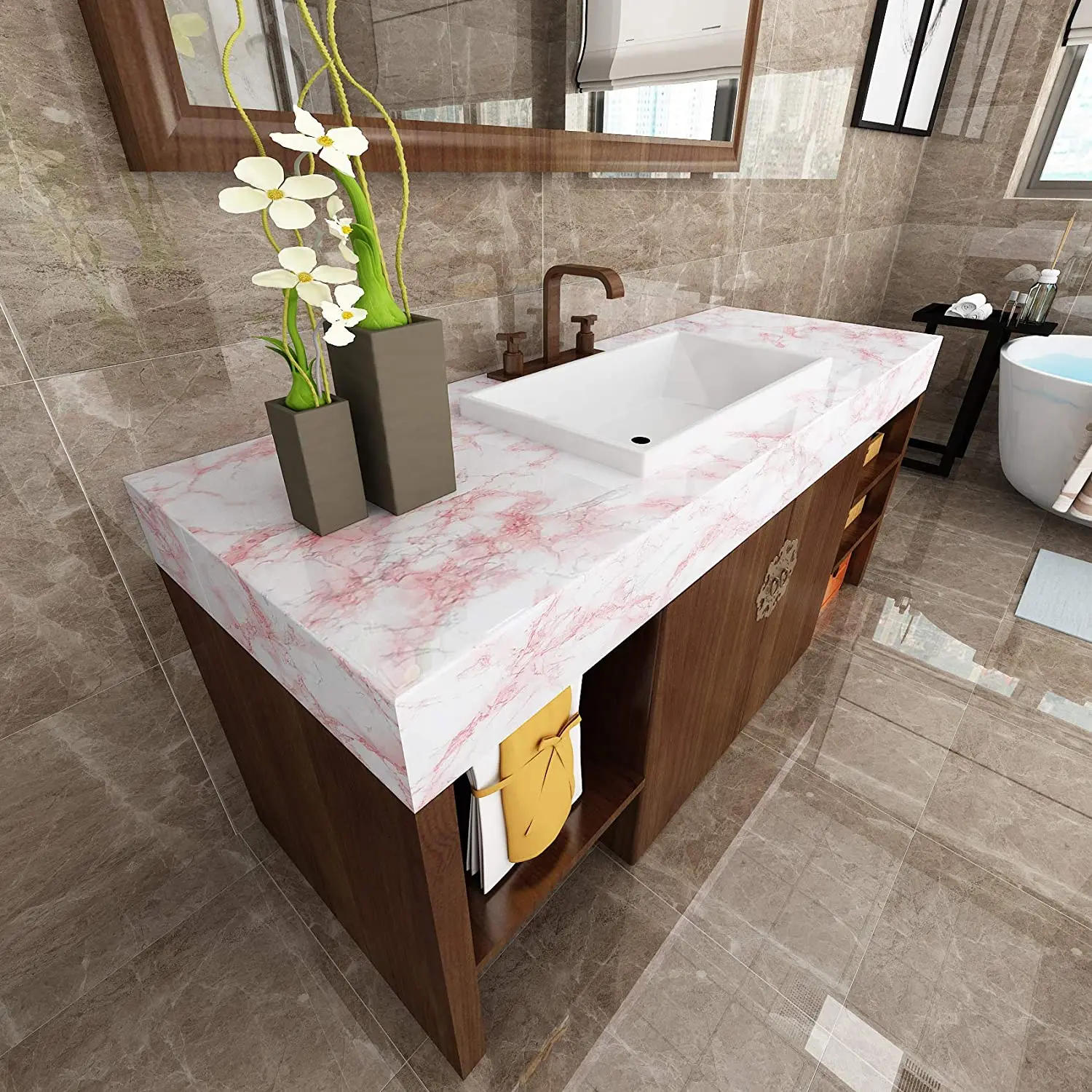 Description Picture 5 of itemVinyl Pink Marble Wallpapers Peel Self-adhesive Removable Waterproof Wall Covering Table Countertop Cabinet Furniture Stickers