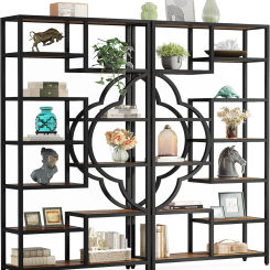 Set of 2 Large Bookcase with Unique Four Leaf Clover Shape Design Industrial Display Shelves for Home Office