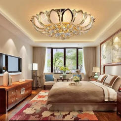 Nordic European Luxury LED Crystal Ceiling Light Bedroom Living Room Creative Home Decoration Flower Shaped Gold Ceiling Light