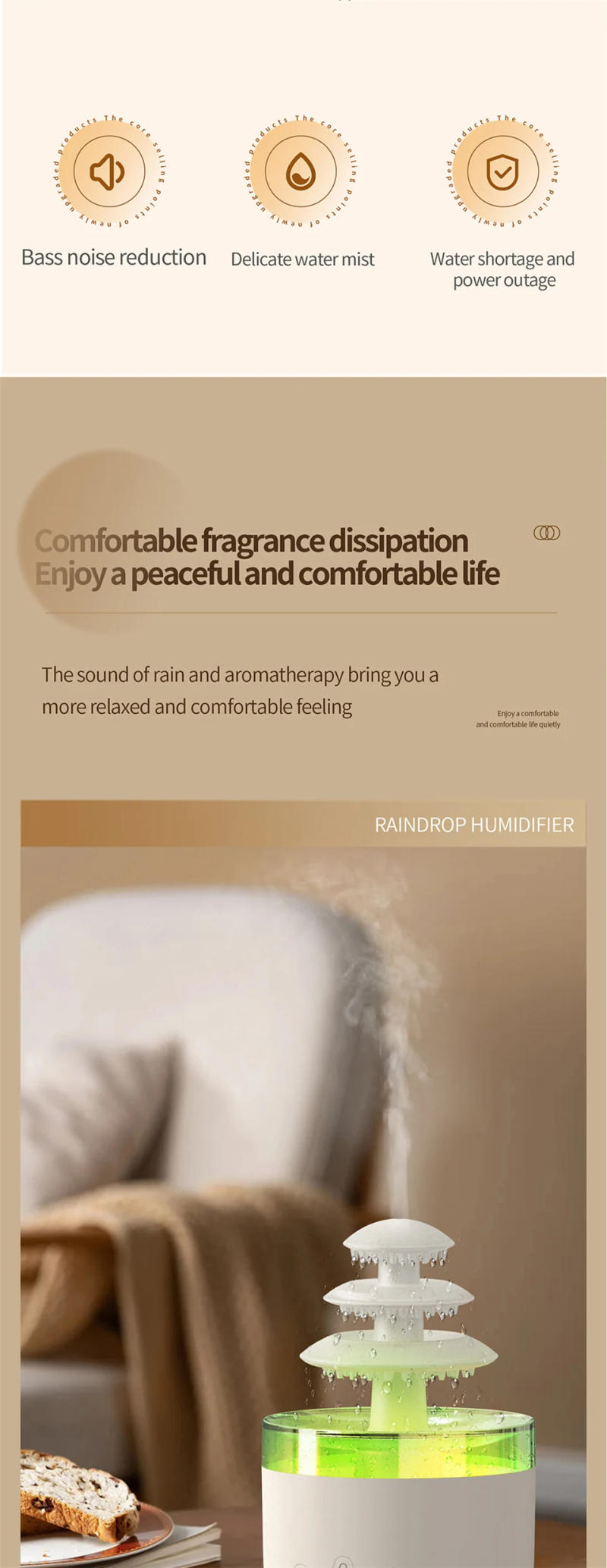 Description Picture 3 of itemRain Drop Aroma Diffuser Air Humidifier 350ml 7 Colors LED Lamp Ultrasonic Remote Control USB Rain Cloud Essential Oil Diffuser