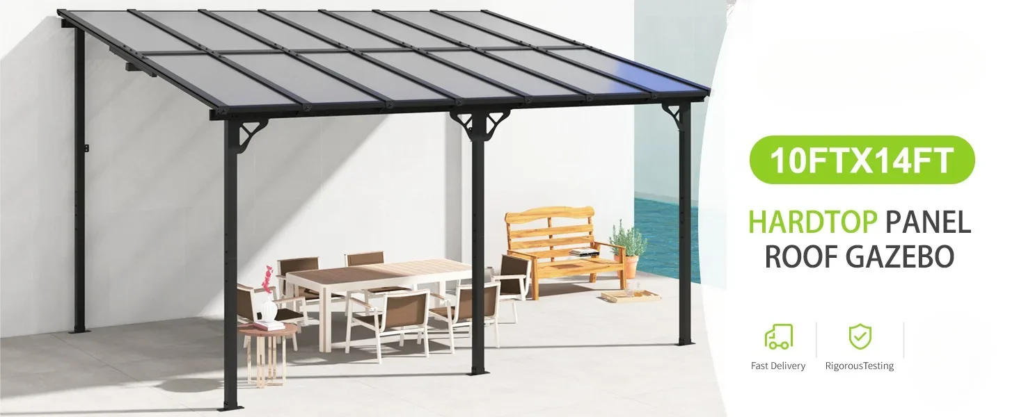 Description Picture 6 of item10’x 14’ Gazebo,Wall Mounted Gazebos Pergola on Clearance,Outdoor Patio, Gazebo Awnings with Sloped Roof,for Porch,Deck,Backyard