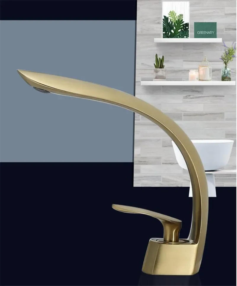 Description Picture 3 of itemBasin Faucet Brushed Gold Bathroom Mixer Tap Grey/Black Wash basin Single Handle Hot and Cold Waterfall