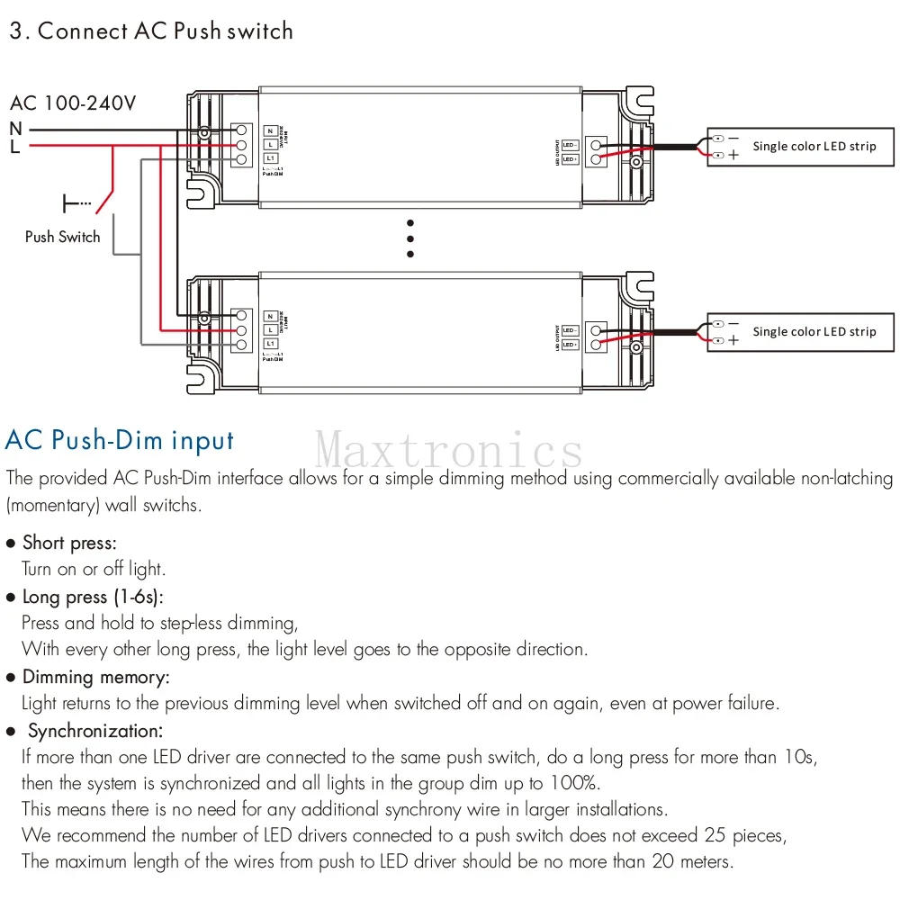 Description Picture 6 of itemTriac Constant Voltage LED Driver Dimmer 1CH 40W AC 220V to DC 12V 24V PWM Digital Dimming Triac Driver 12V for LED Light Tape
